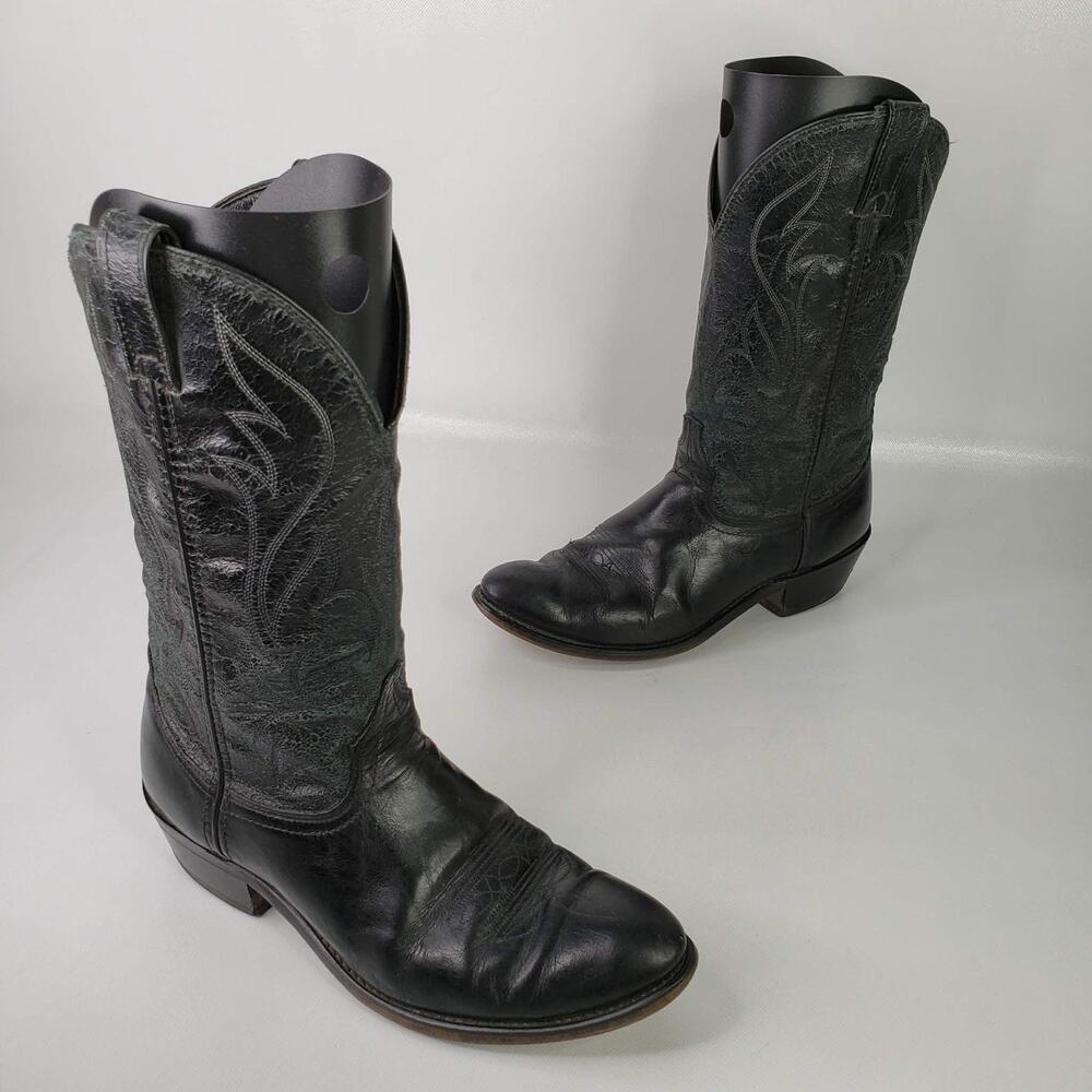 Laredo Men’s Western Cowboy Boots US Size 9 D Black Leather Broken In
